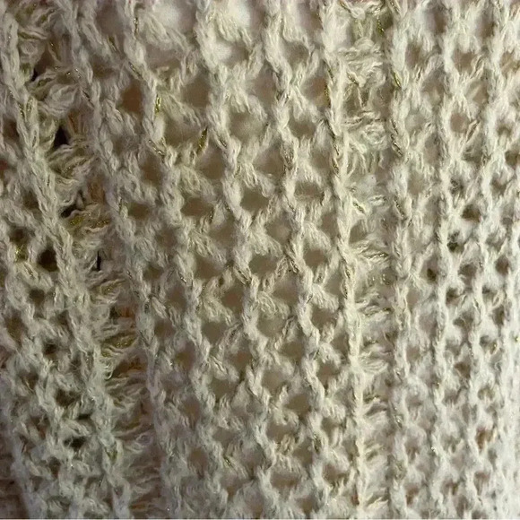 Ces Femme Sweater Cream And Gold Open Weave Knit Women’s Size M Holiday Cozy - Picture 2 of 9